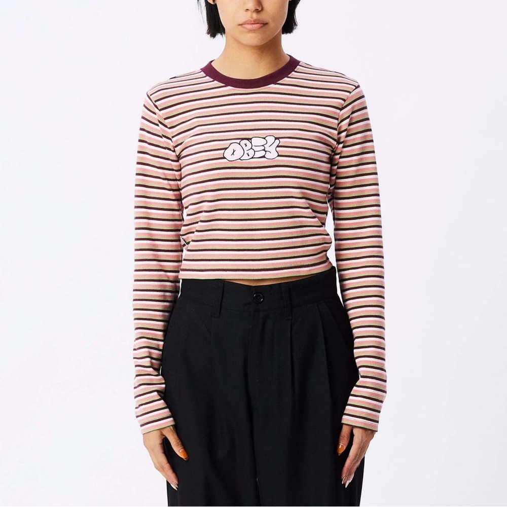 Obey Women's Multicolor Striped Long Sleeve Tee (DANA RIB LONG SLEEVE T-SHIRT)